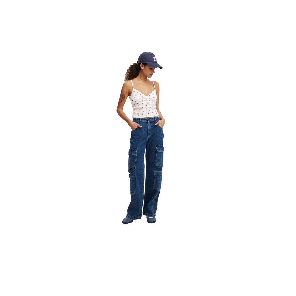 Cotton On‎ Cargo Wide Leg Jean Womens 6 Nordic Blue High Rise Utility Denim